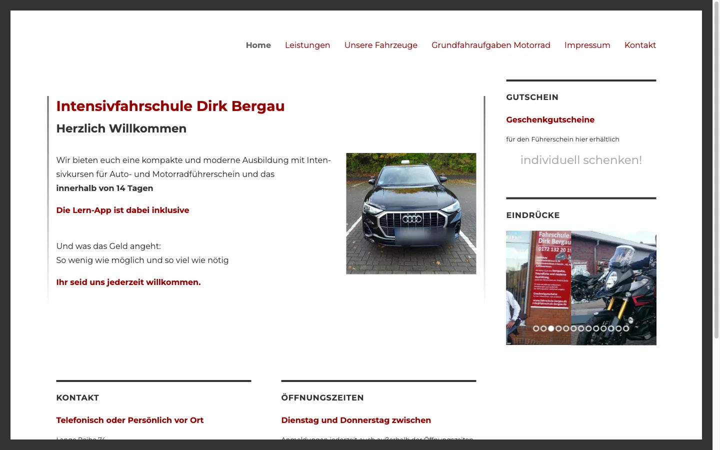 Alte Website der Fahrschule Bergau ohne HTTPS, mit veraltetem Design und ohne Handlungsaufforderung