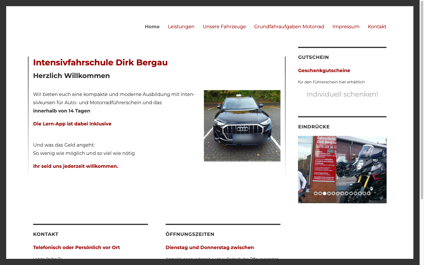 Alte Website der Fahrschule Bergau ohne HTTPS, mit veraltetem Design und ohne Handlungsaufforderung